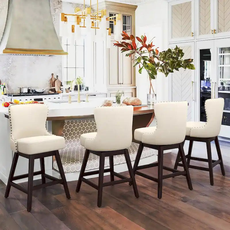 LUE BONA Set of 4 Mid-Century Modern 26-Inch Swivel Counter Stools with Faux Leather and Fabric Upholstery for Kitchen Island - image 10