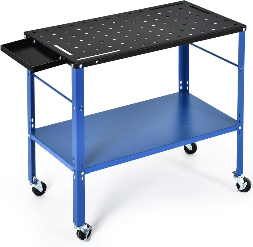 Uforic Welding Table w/360 Degree Swivel Brake Casters, 1200lb Load Capacity Heavy Duty Metal Workbench with 5/8" Holes for Welding Sawing, 36" x 18" - image 1