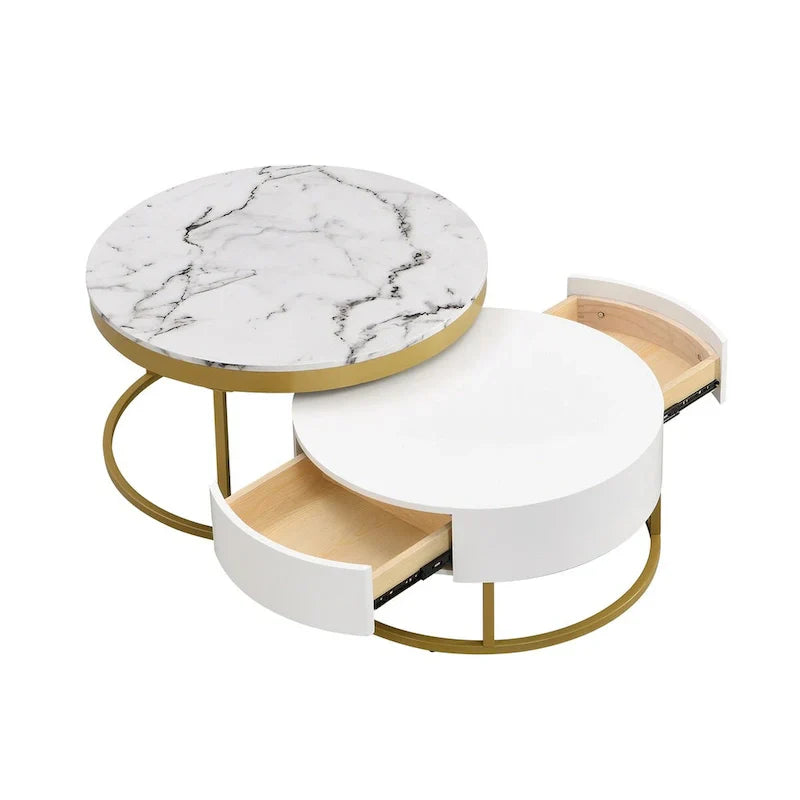 GEITIN Contemporary Round Nesting Coffee Table with Storage Drawers - image 9