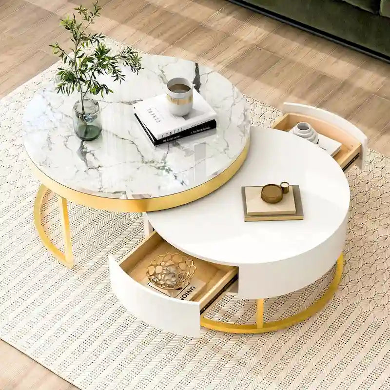 GEITIN Contemporary Round Nesting Coffee Table with Storage Drawers - image 1