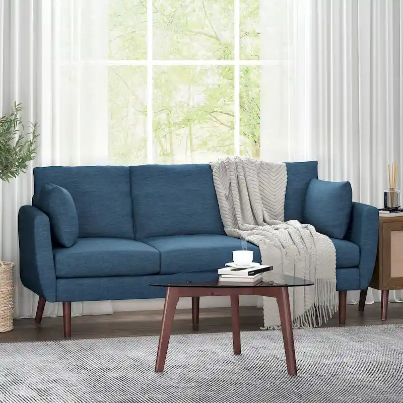 Contemporary 76.5-Inch 3-Seater Sofa with Birchwood Legs and Cushions - image 2