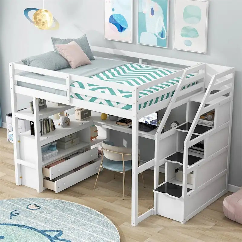 Merax Loft Bed with Integrated Desk and Storage Shelves - image 3