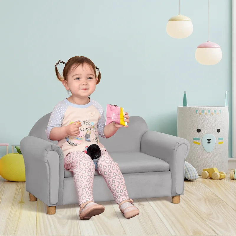 Qaba Kids Sofa with Wooden Armrests - Toddler Couch for Preschool and Kindergarten Rooms Featuring Hidden Storage - image 2