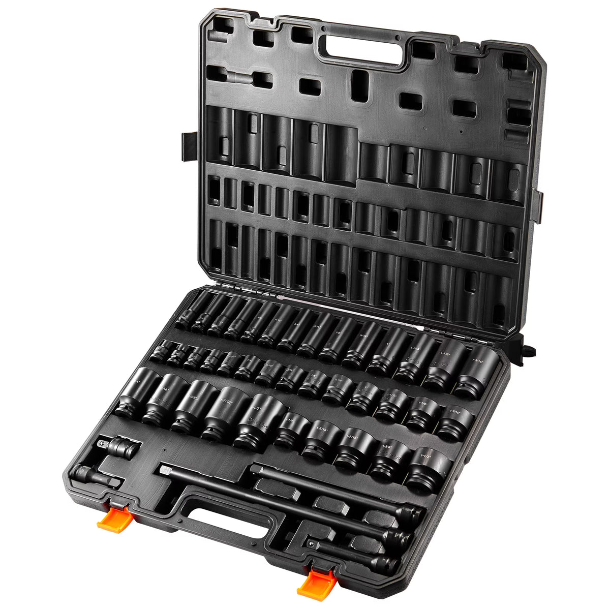 SKYSHALO 43-Pc Impact Socket Set, 1/2" Drive, SAE 3/8"-1-1/2", Deep & Shallow, 6-Point, Cr-Mo Steel, for Automotive Repair, Clear Size Labels, Durable - image 1