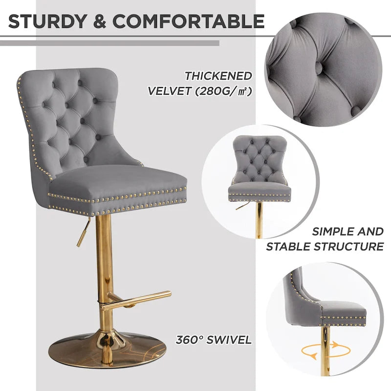 Contemporary Adjustable Thick Upholstered Swivel Counter Bar Stools - image 3