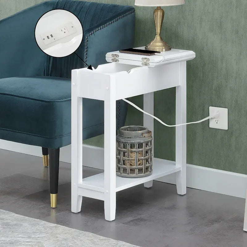 American Heritage Flip Top End Table with Charging Station and Shelf by Convenience Concepts - image 16