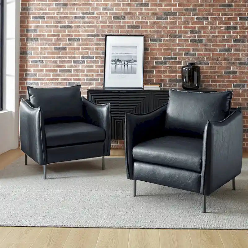 Set of 2 Jaime Modern Vegan Leather Accent Chairs with Metal Legs by HULALA HOME - image 33