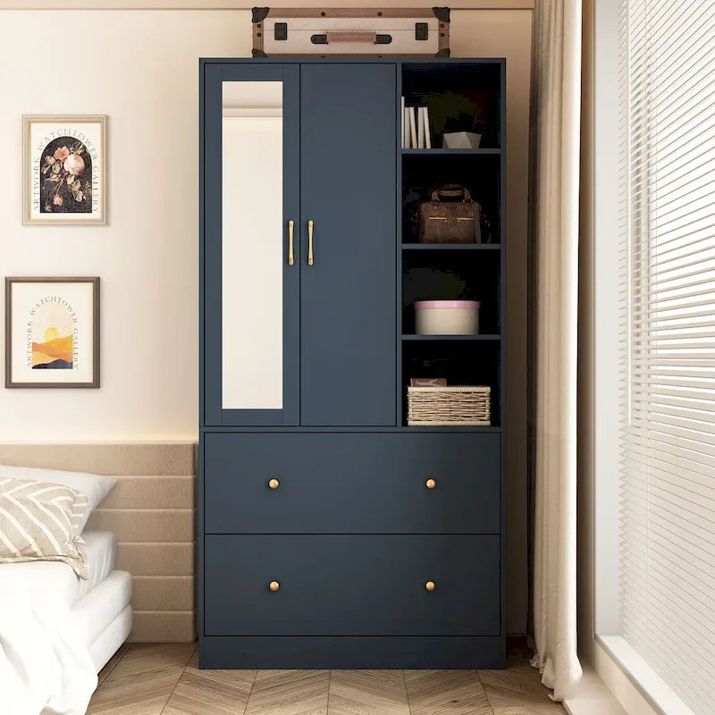 Modern Wardrobe Armoire with Mirror Door Drawers and Shelves - image 22