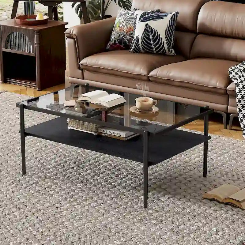 Modern Rectangular Coffee Table with Tempered Glass Surface for Living Room - image 5