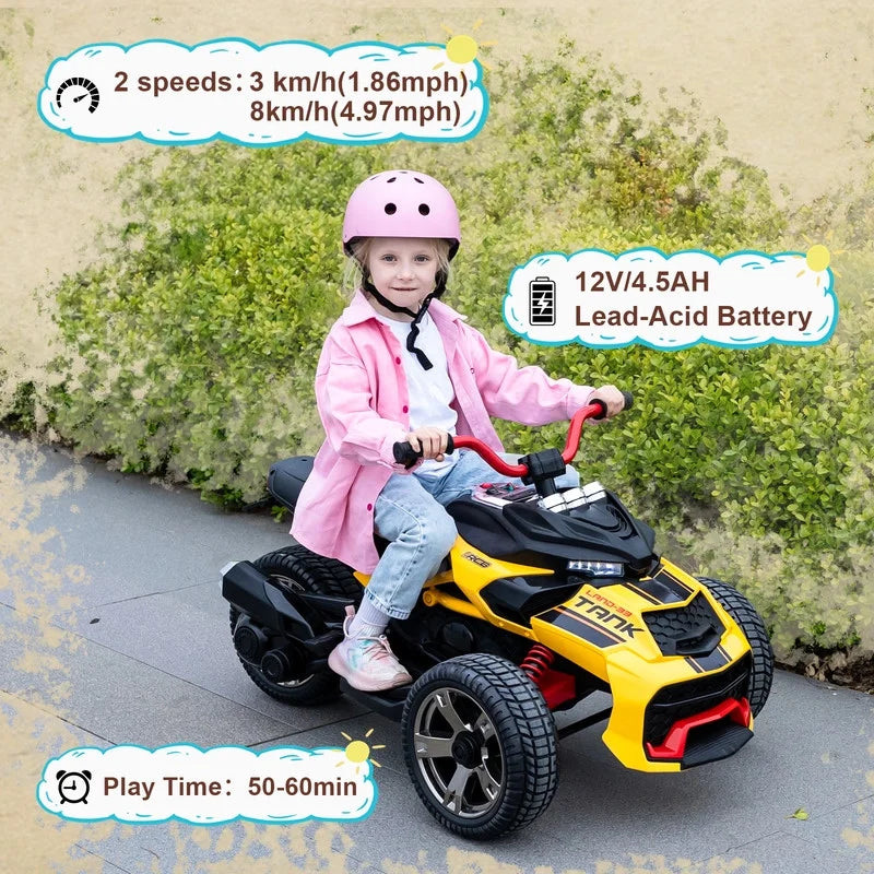 RCB 12V Electric Ride-On,Dual Motors,Music,Up to 5 mph,3 Wheel ATV Style for Kids Ages 3+,Black - image 2