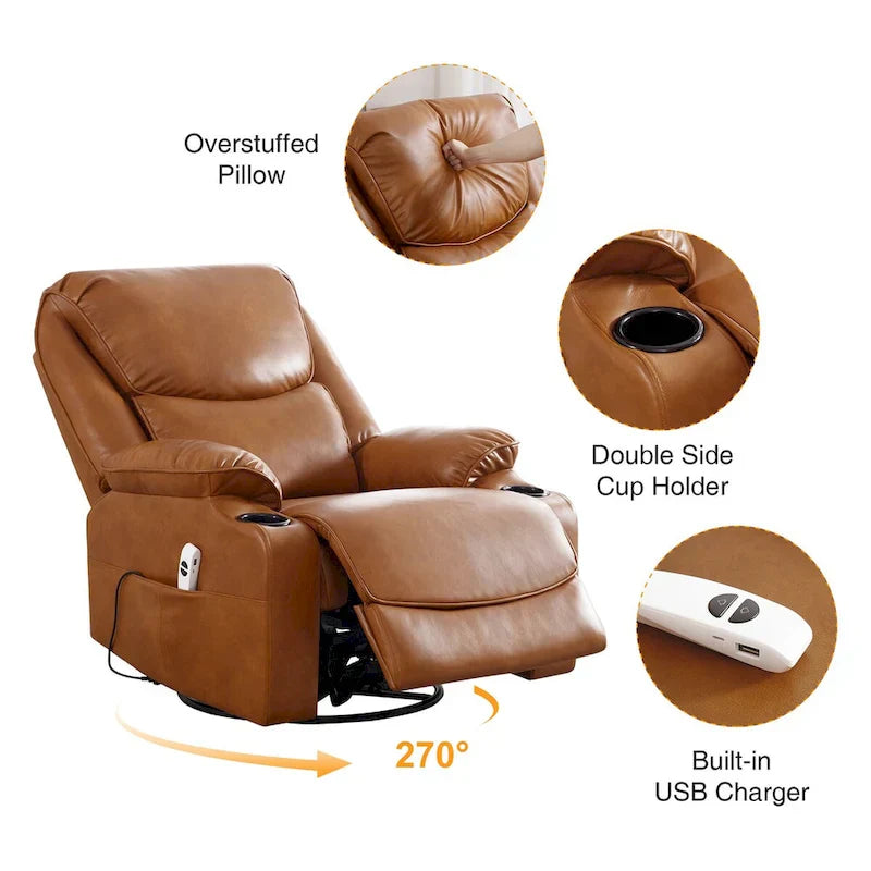 HOMYKA 34.2-Inch Wide Faux Leather Swivel Rocking Power Recliner Chair with USB Charging Port - image 19