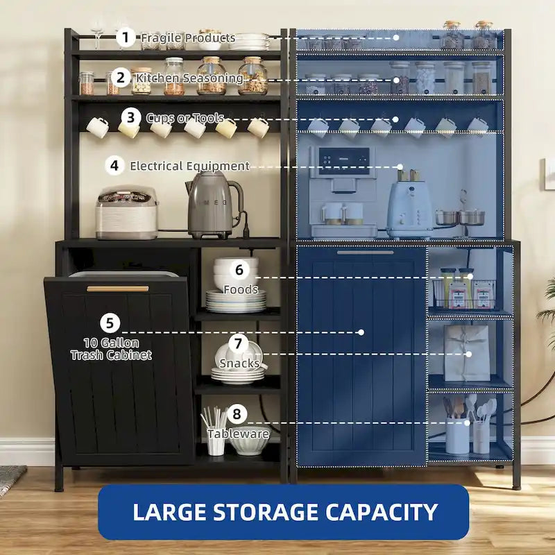 Moasis 6-Tier Kitchen Baker's Rack with Storage Shelves and Trash Can Cabinet Organizer - image 14