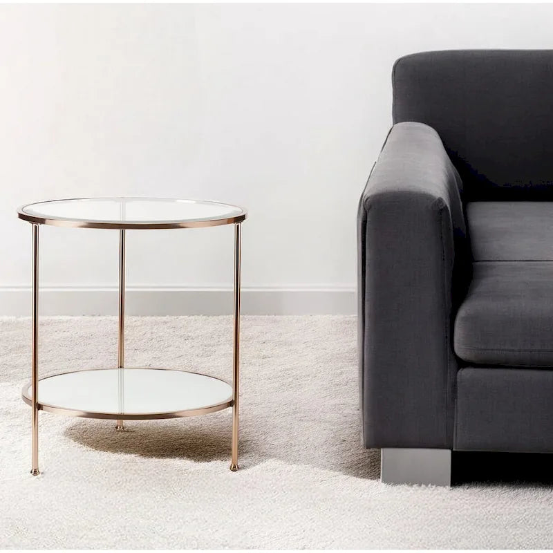 HomeRoots 26-Inch Gold Glass and Iron Round End Table with Shelf - Dimensions: 24.25 x 24.25 x 26.25 Inches - image 6