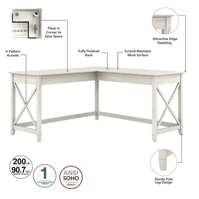 Bush Furniture Key West 60-Inch L-Shaped Desk with Rolling File Cabinet - image 43