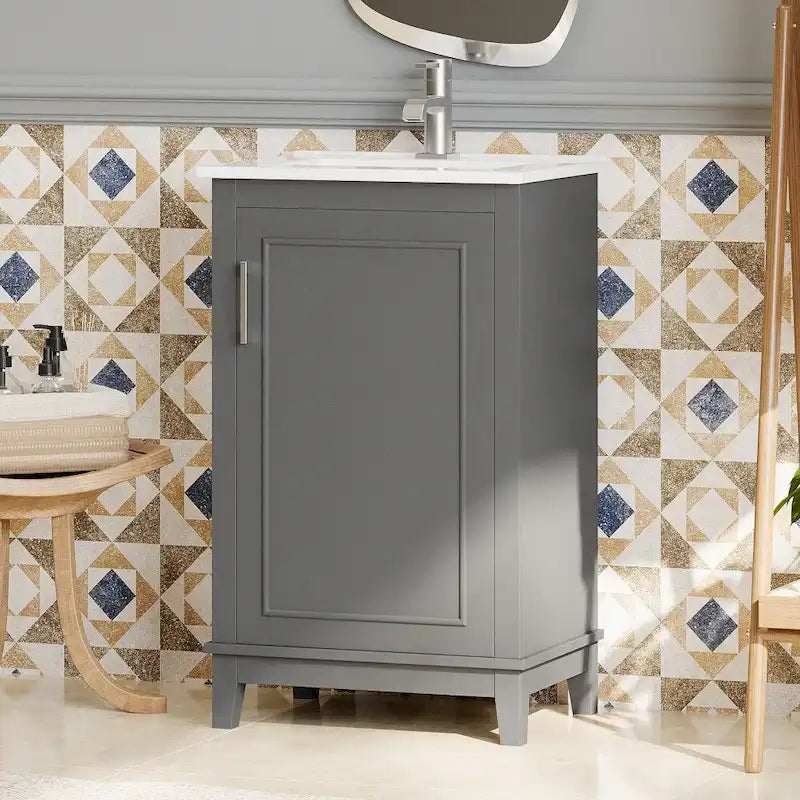 Contemporary 20-Inch Compact Bathroom Vanity Cabinet with Ceramic Sink - image 2