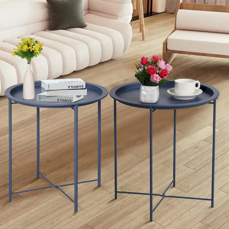 Javlergo Set of 2 Folding Round Steel TV Tray Tables - Compact Side Tables, No Assembly Needed - Dimensions: 18.5 x 18.5 x 19.7 in - image 16