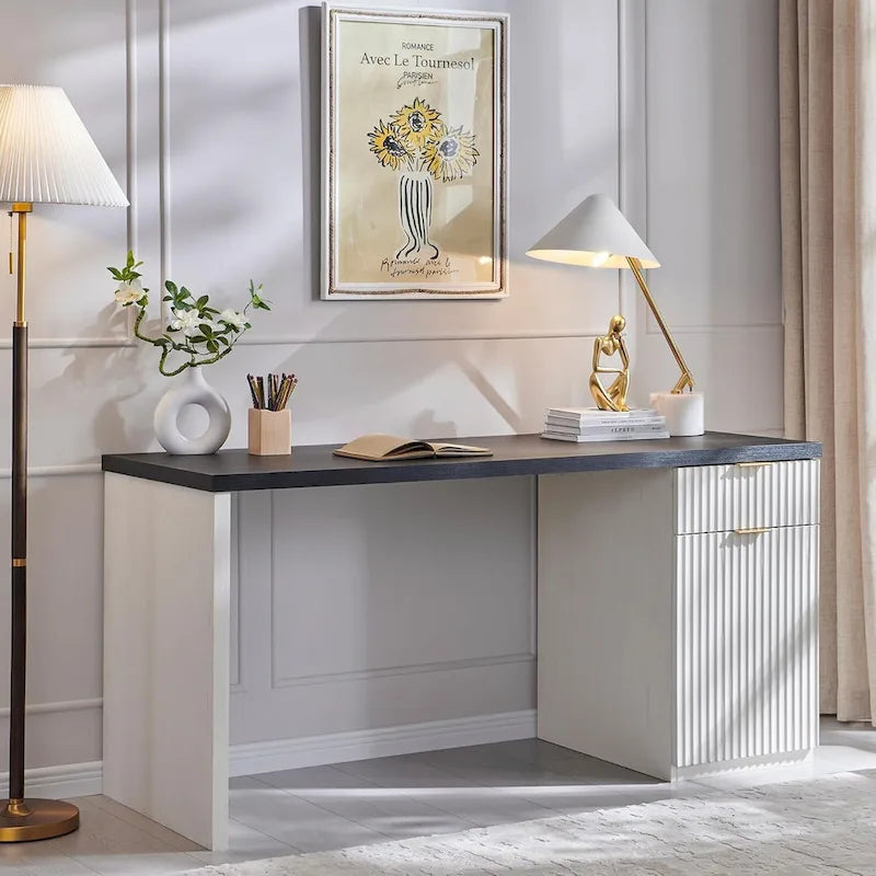 60-Inch Contemporary Executive Desk - Wooden Home Office & Fluted Computer Desk - image 12