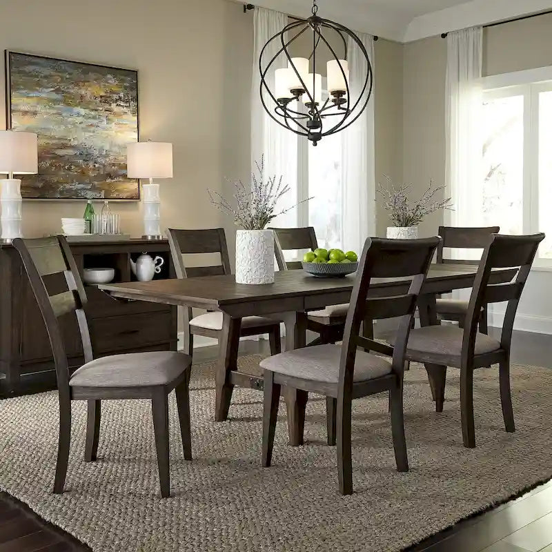 7-Piece Trestle Table Set with Double Bridge in Dark Chestnut - image 2