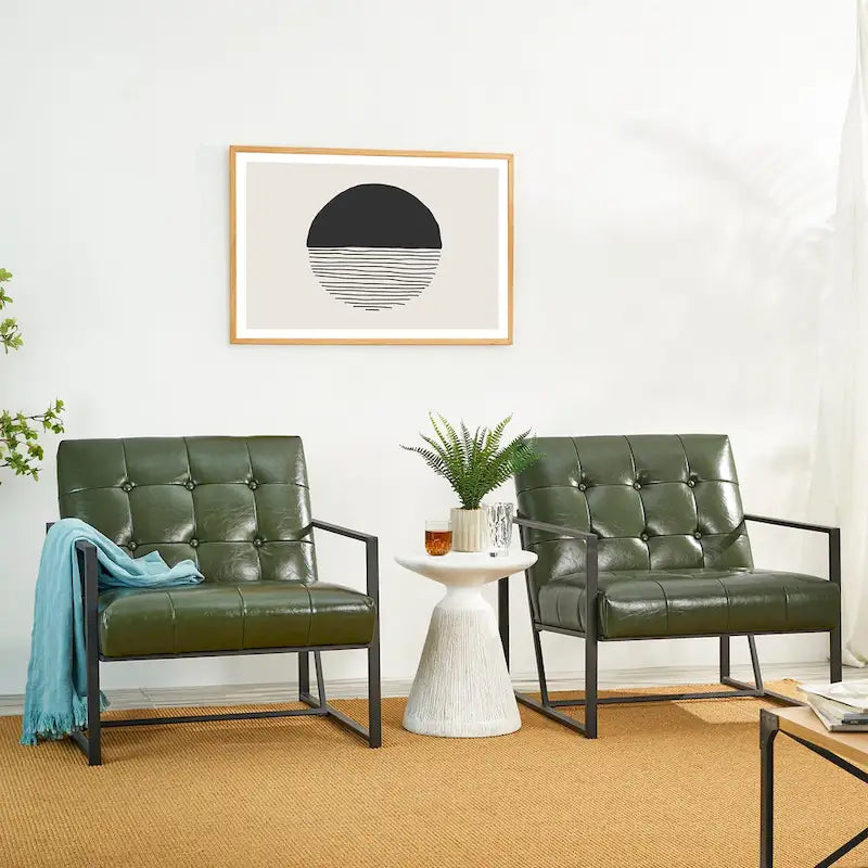 Glitzhome Set of 2 Mid-Century Tufted Accent Chairs in 29.25W PU Leather - image 21