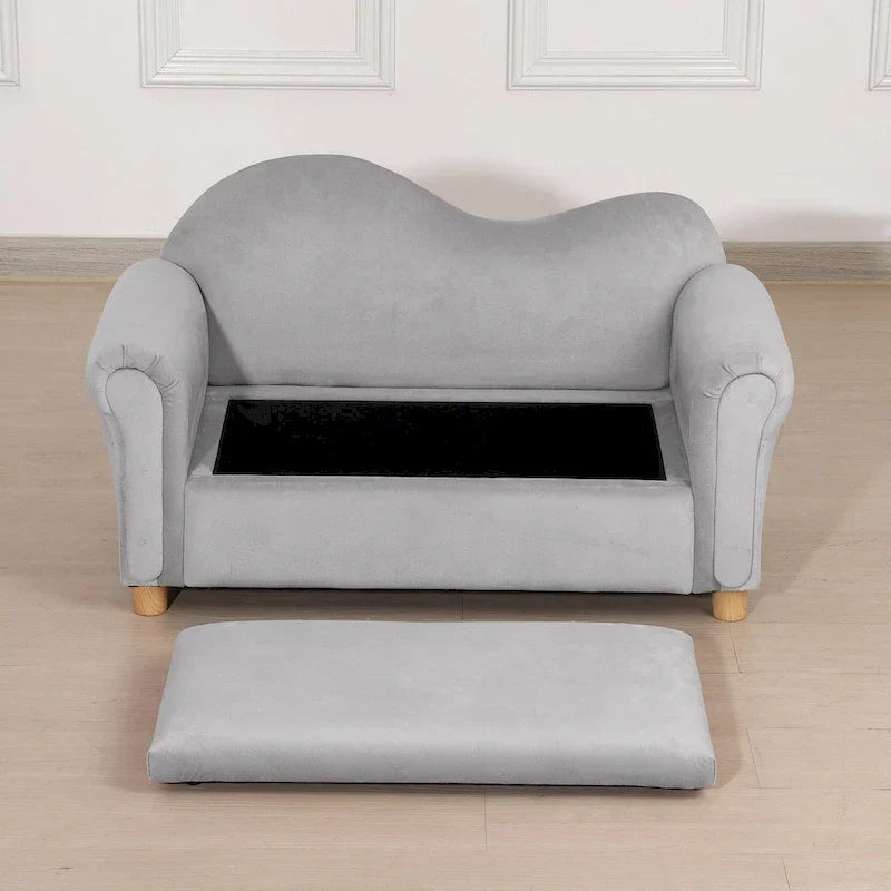 Qaba Kids Sofa with Wooden Armrests - Toddler Couch for Preschool and Kindergarten Rooms Featuring Hidden Storage - image 11