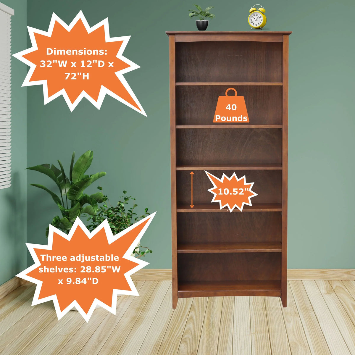International Concepts Solid Wood Shaker Bookcase, 72 in H - image 19