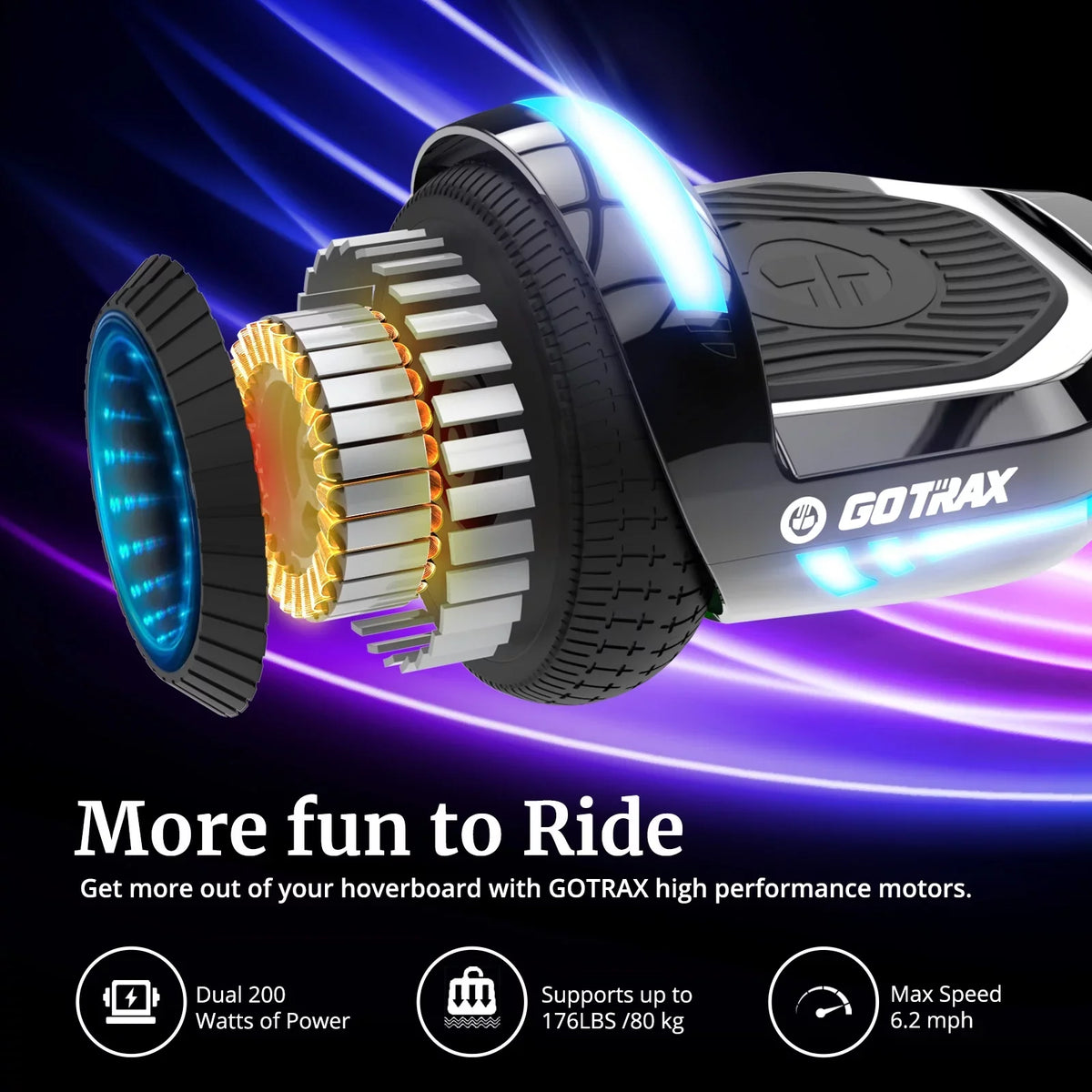 GOTRAX GLIDE PRO Bluetooth Hoverboard, 6.5" Wheels and 7 Colors Lights Self Balancing Scooters for 44-176lbs Kids Adults Silver - image 7
