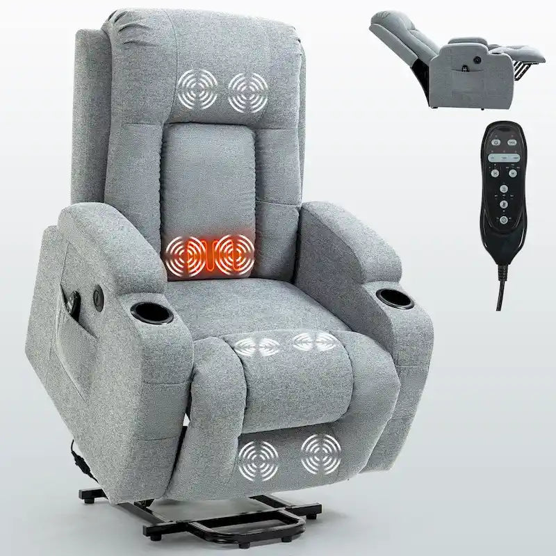 Lazy Boy Power Lift Recliner Chair, Modern Single Motor Massage Sofa Chair with Lumbar Heating, USB Charging Port, Cup Holders - image 35