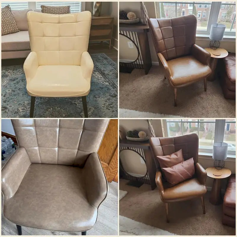 Set of 2 High-Back Tufted Accent Chairs in Cream, Brown, and Taupe - image 10