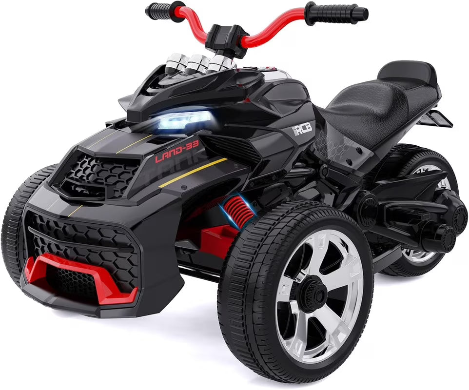 RCB 12V Electric Ride-On,Dual Motors,Music,Up to 5 mph,3 Wheel ATV Style for Kids Ages 3+,Black - image 1
