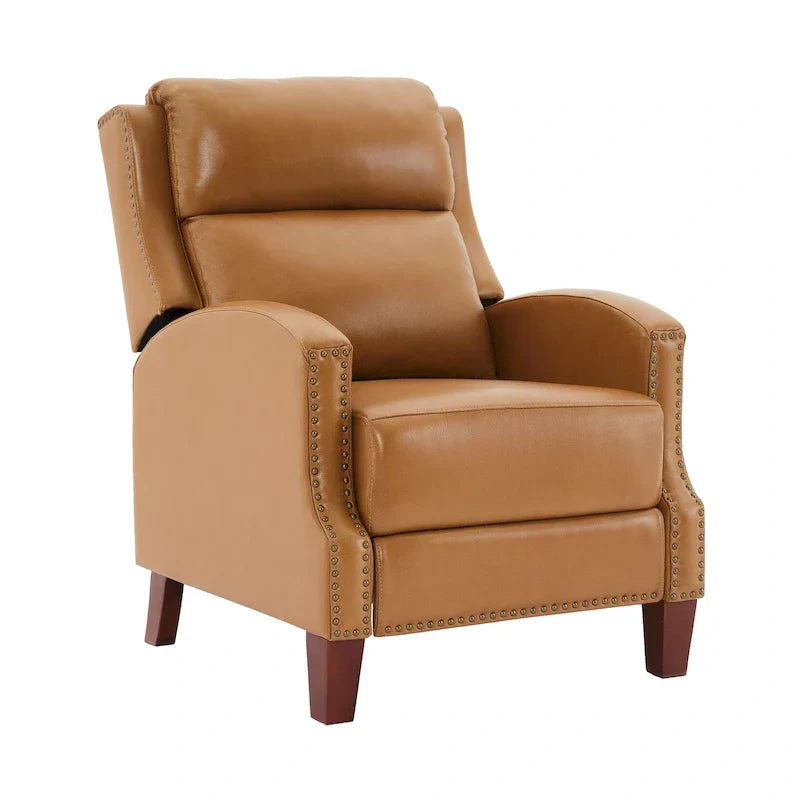 Authentic Leather Pushback Recliner with Adjustable Seat Back and Sturdy Wooden Legs - image 6