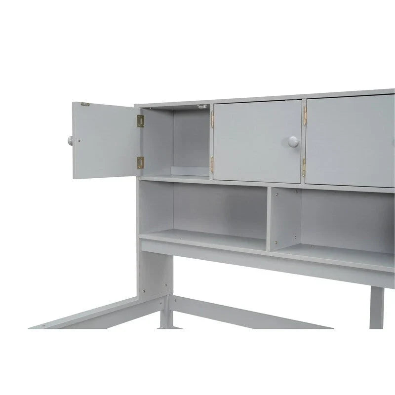 Spacious Wooden Loft Bed with Ample Storage, Under-Bed Desk, Drawers, and Shelves - image 8