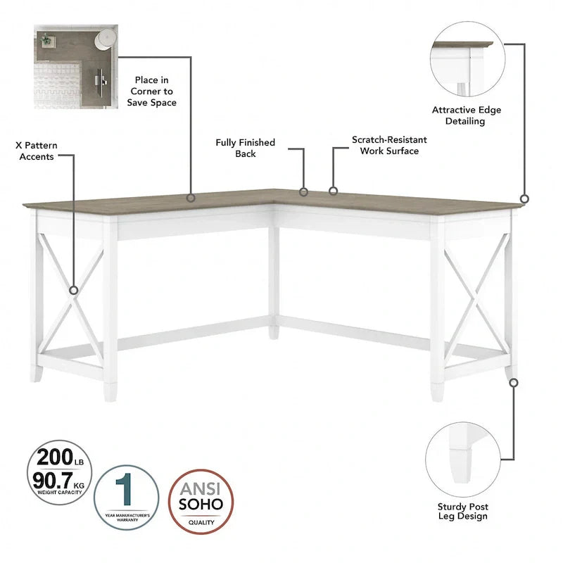 Bush Furniture Key West 60-Inch L-Shaped Desk with Rolling File Cabinet - image 50