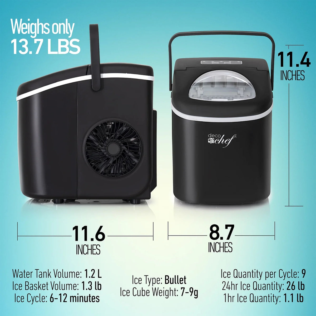 Deco Compact Countertop Ice Maker, 26LBs in 24HRs, 9 Bullet Ice Cubes Ready in 6 Minutes, Stainless Steel - image 14