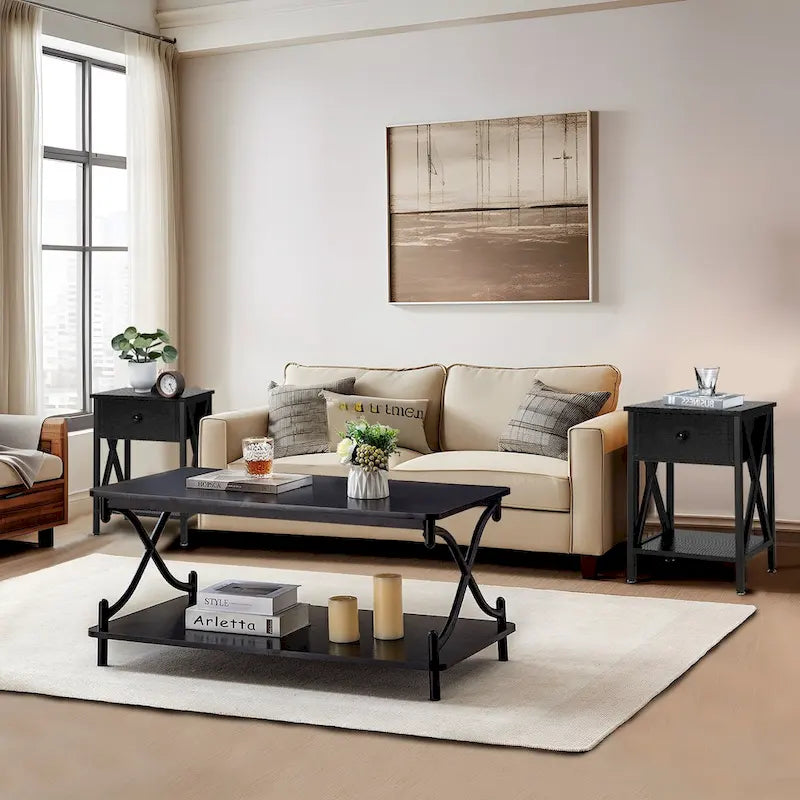 Javlergo Contemporary 3-Piece Living Room Coffee Table Set: Includes Wood Coffee Table and Two End Tables - image 2