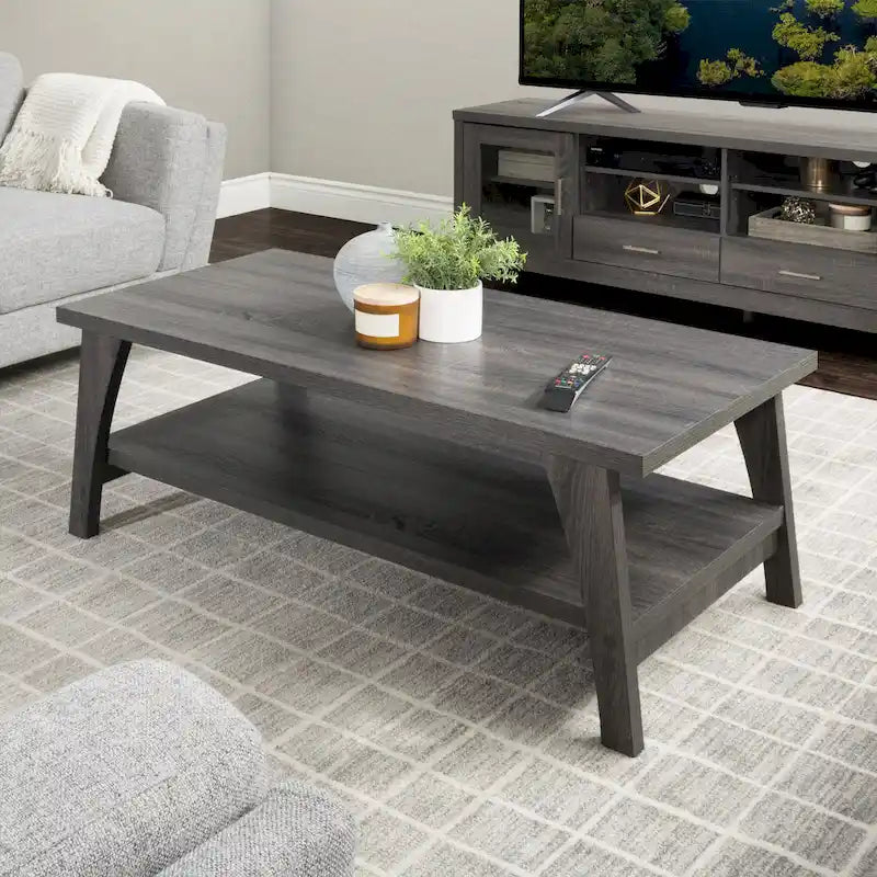 Dark Grey Hollywood Coffee Table with Storage Shelf - image 1
