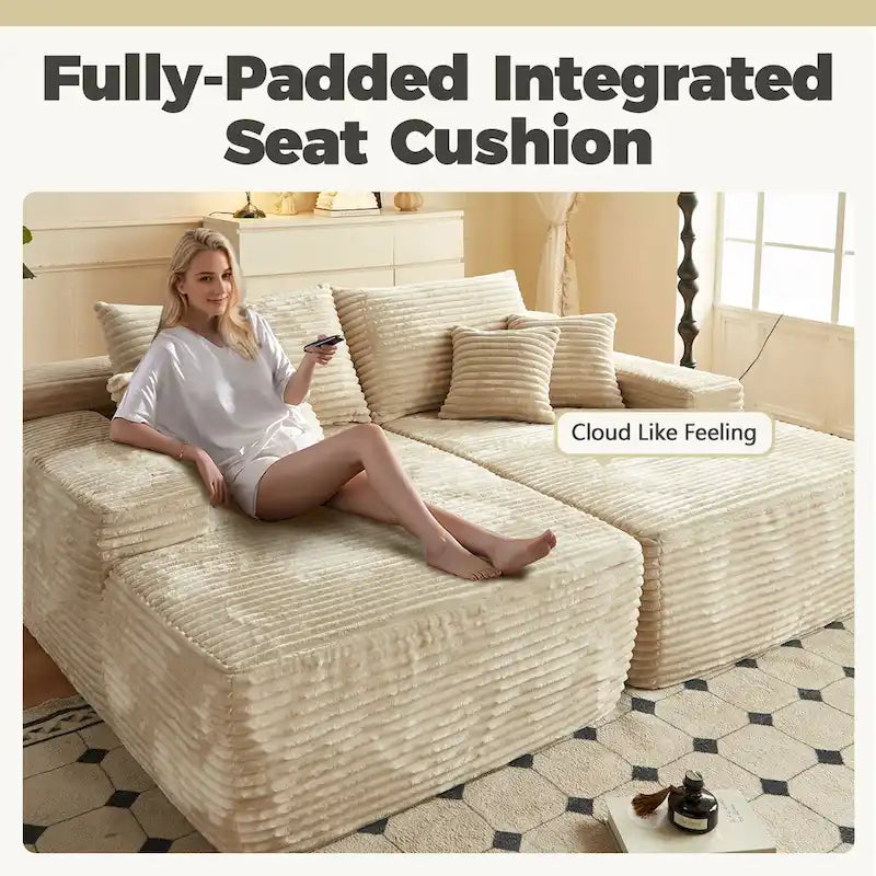 HOOOWOOO Modular Plush Corduroy Sectional Sofa with Cushions - image 7