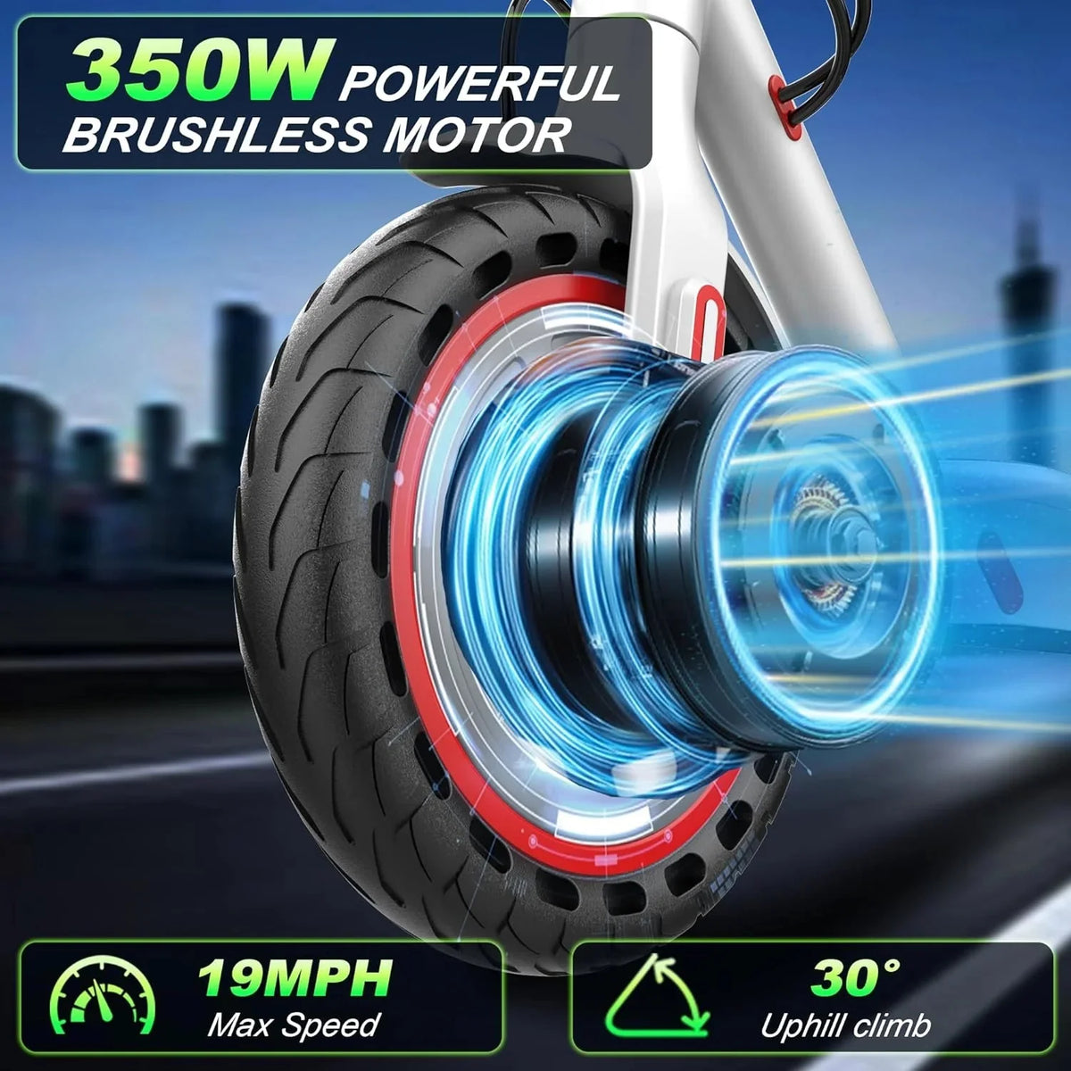 Electric Scooter - 8.5" Solid Tires, 350W Motor, Up to 19 MPH and 21-23 Miles Long-Range Portable Foldable Commuting Scooter for Adults with Double Braking System and App - image 12