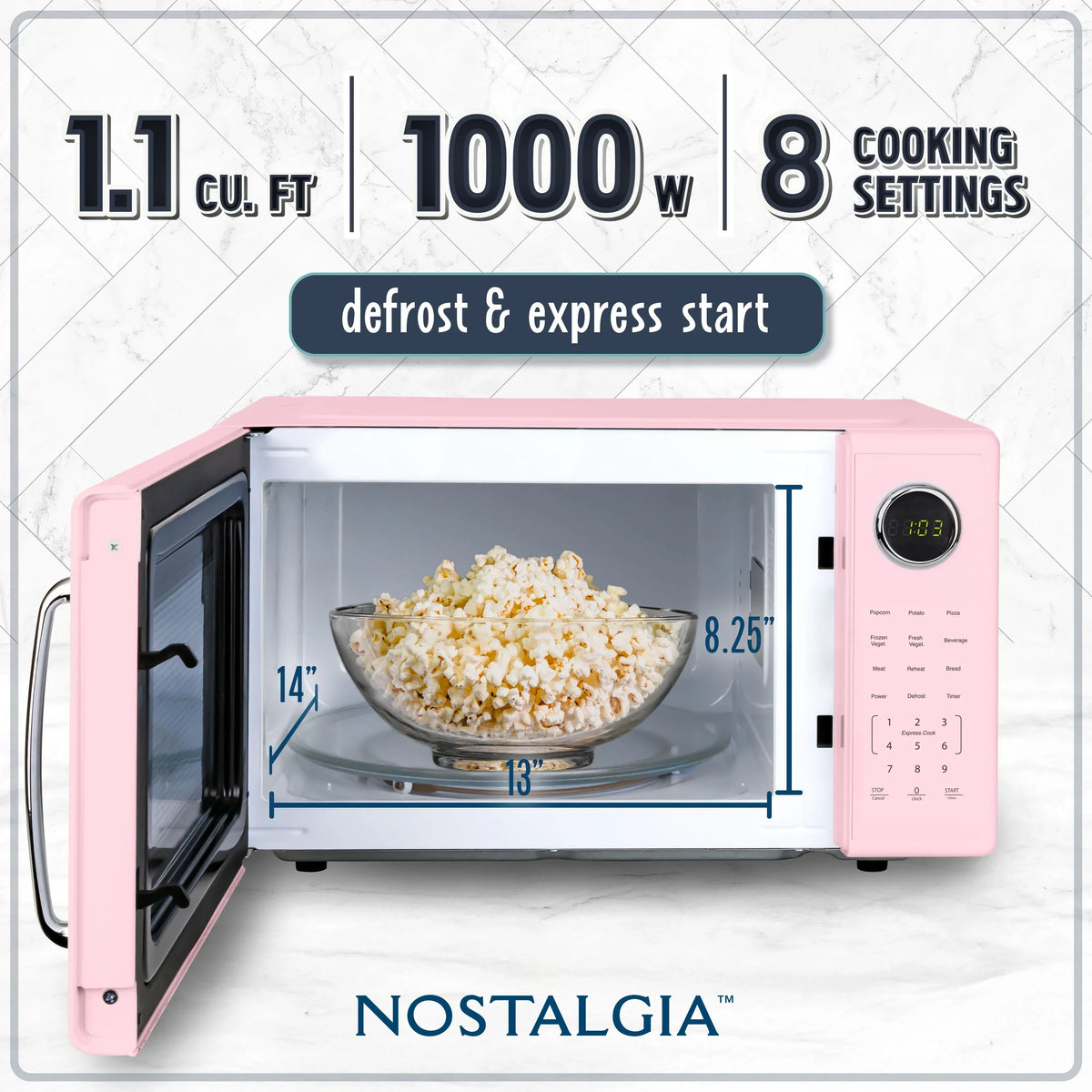 Nostalgia Retro Microwave Oven - 1.1 Cu Ft & 1000-Watt Countertop Size with Glass Turntable, Child Safety Lock, 8 Auto-Cook Programs & Digital Clock - Black - image 20
