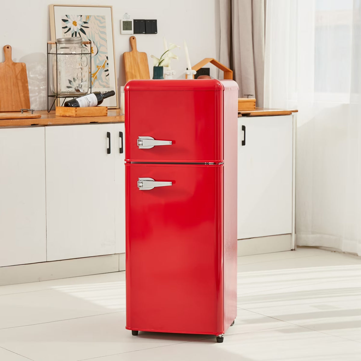 Harper & Bright Designs Double Door Mini Fridge with Freezer, 3.2 Cu.Ft Compact Refrigerator with Adjustable Shelf, Adjustable Thermostat and Reversible Door for Bedroom, Dorm, Home Office, White - image 9