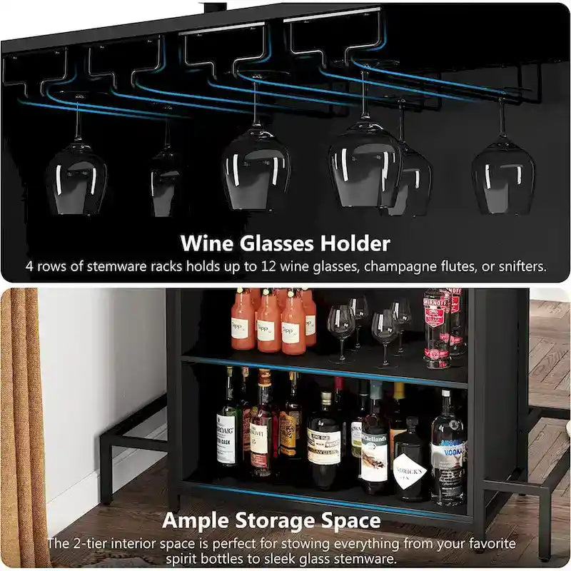 Home Bar Cabinet with Wine Storage Shelves Glass Rack and Footrest - image 2