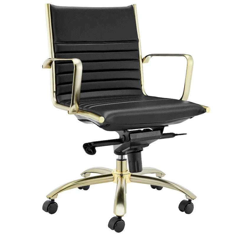 Dirk Black Low Back Office Chair with Matte Brushed Gold Base - image 3