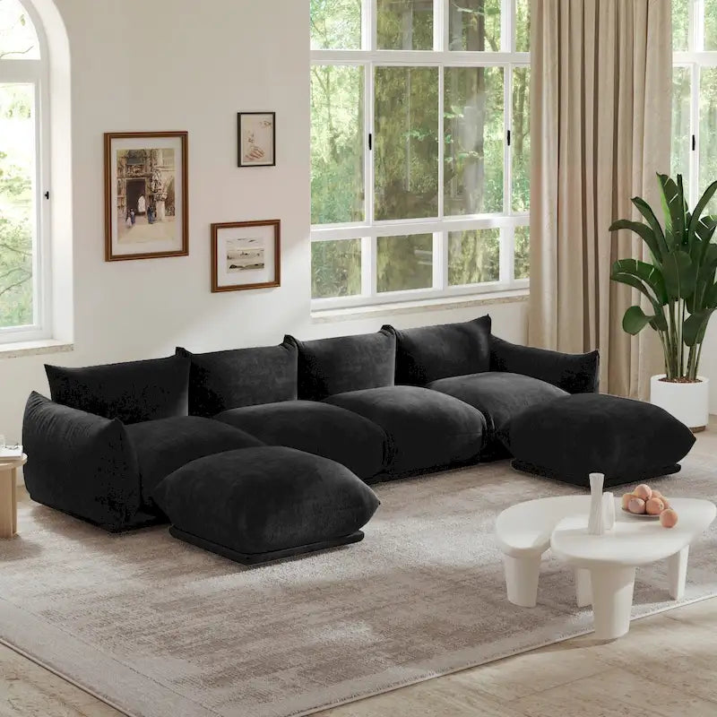 U-Shaped Chenille Fabric Sectional Sofa for 4 with 2 Matching Ottomans - image 2