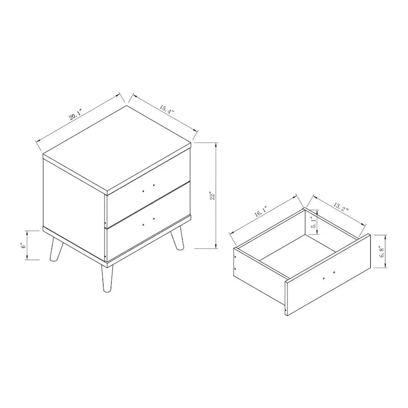 Denhour Mid-Century Modern Cappuccino 2-Drawer Nightstand - DH BASIC Collection - image 3