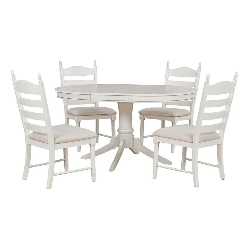 5-Piece Retro Wood Dining Set: Round Extendable Table with 4 Upholstered Chairs - image 13