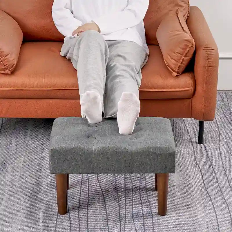 Set of 2 Small Linen Foot Stools with Legs - Rectangle Upholstered Ottoman Footrests - image 17