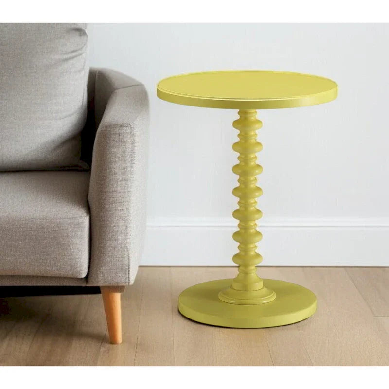 HomeRoots 22-Inch Yellow Wood Round Pedestal End Table - image 1