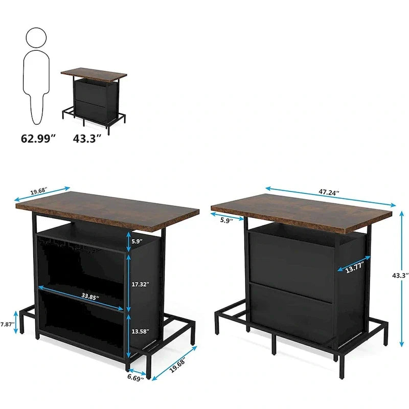 Home Bar Cabinet with Wine Storage Shelves Glass Rack and Footrest - image 5