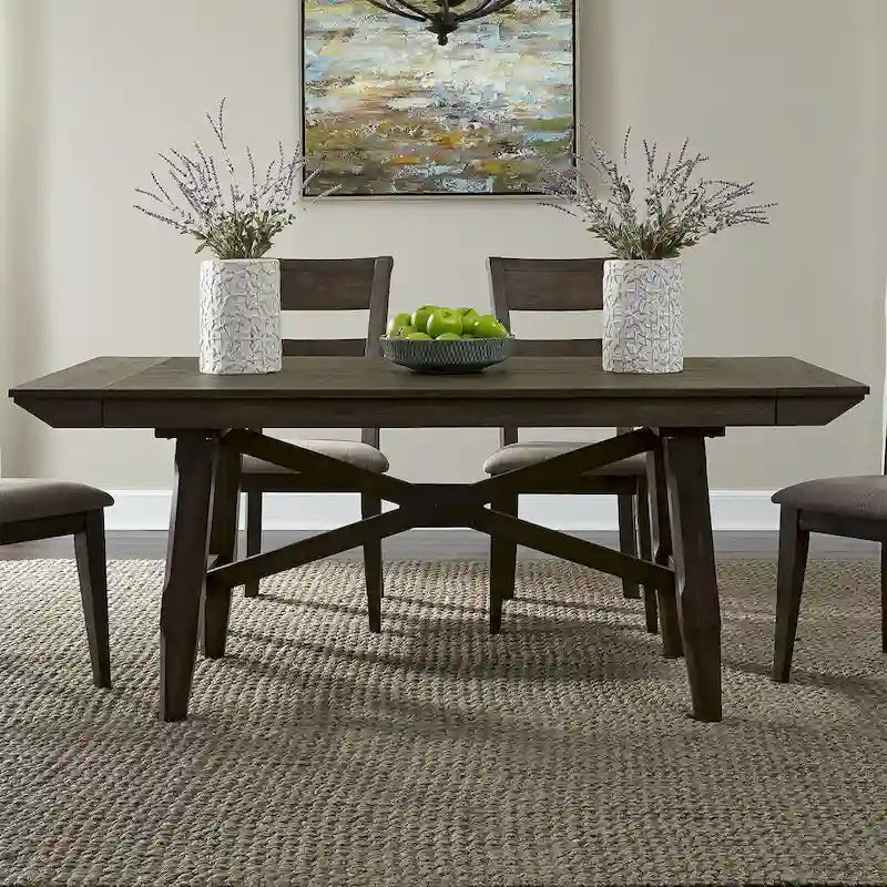 7-Piece Trestle Table Set with Double Bridge in Dark Chestnut - image 15