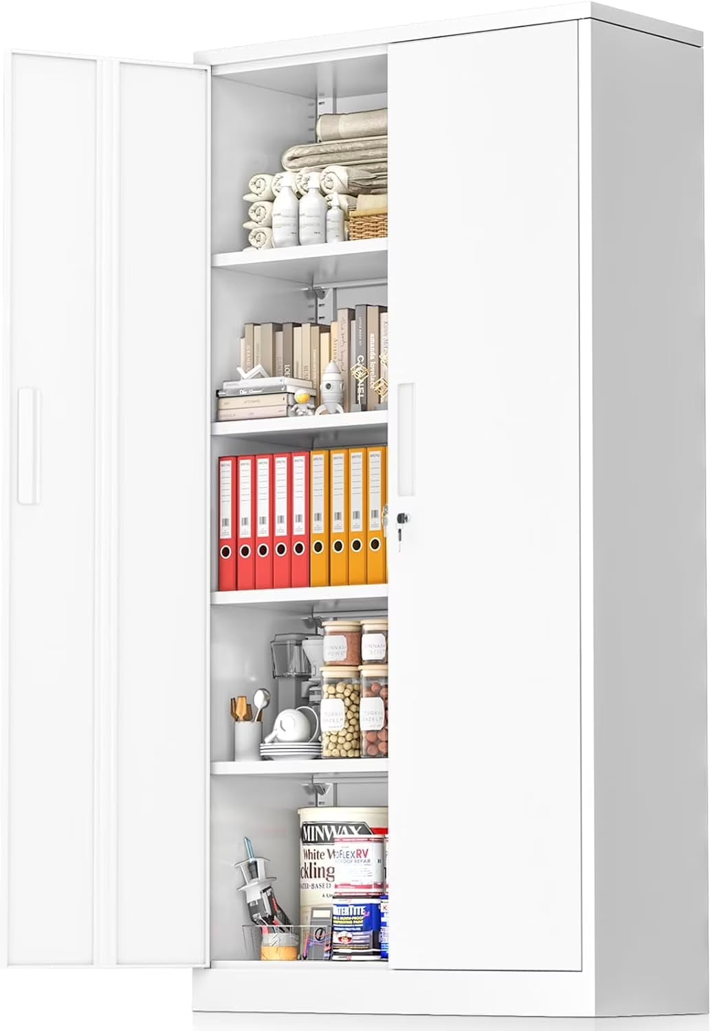 SOLAURA 71" Metal Garage Storage Cabinet with Locking Doors and Adjustable Shelves for Home, Office(Black) - image 12