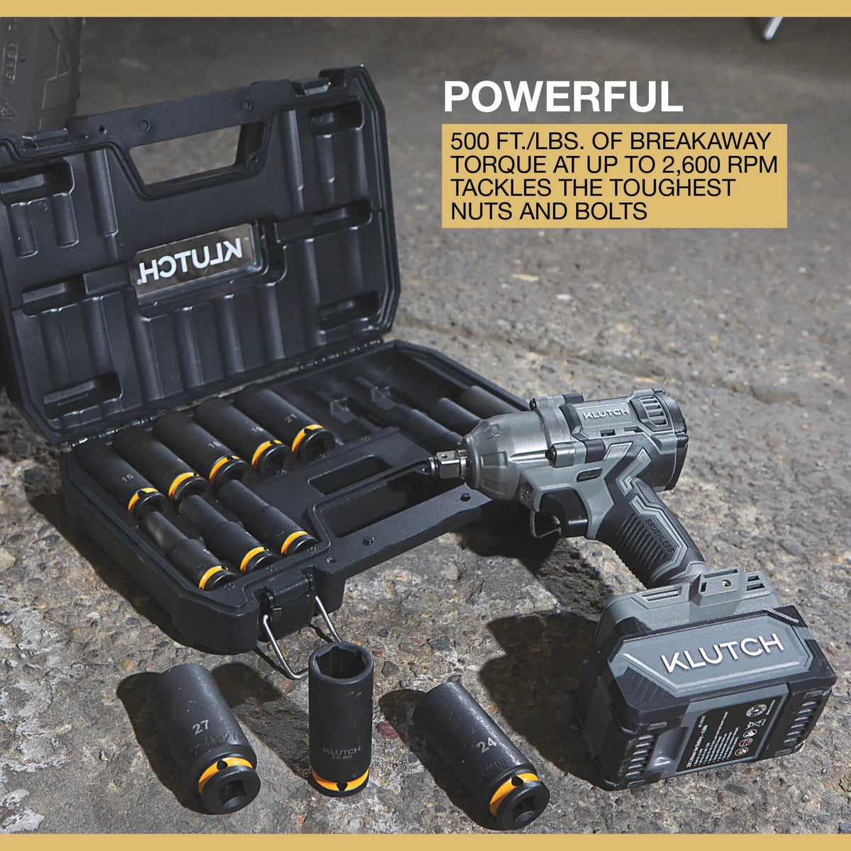 Klutch 1/2in. Impact Wrench, KLiQ 20V, 500 Ft./Lbs. Breakaway Torque, Brushless, Cordless, Bare Tool - image 3